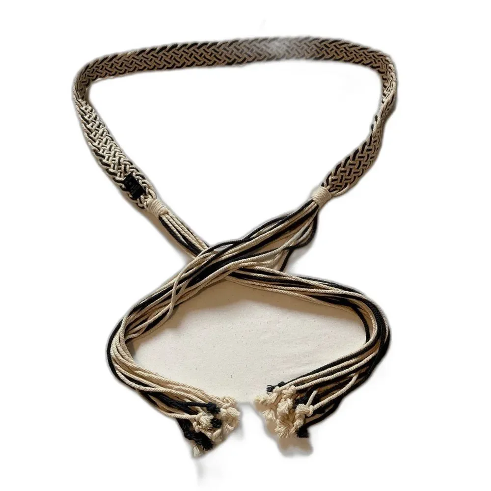 MACRAME Boho Gypsy Hippie Belt with Cords Waist Navy Blue Beige 36 inches